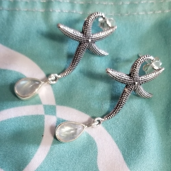 925 Moonstone Starfish Earrings - Picture 1 of 4